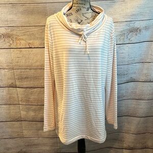 Haven Well Within Striped Funnel Neck Top NWT Long Sleeves Size XL Pink/White